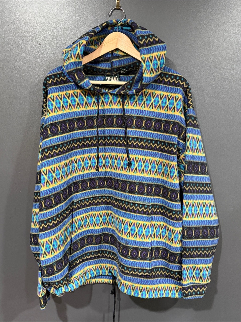 Men's Blue Patterned Hooded Sweatshirt by STEFANO